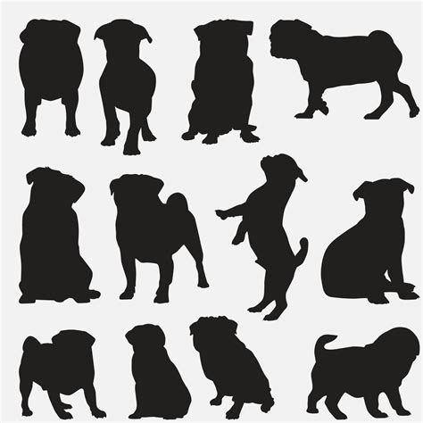 Pug Dog Silhouettes Vector Design Templates Set 2159065 Vector Art At