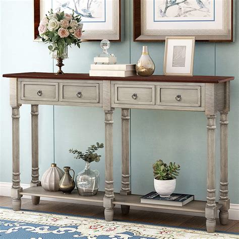 Console Table Sofa Table With Storage For Entryway With Drawers And