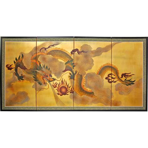 Oriental Furniture 36 Dragon In The Sky On Gold Leaf Wall Art Wall