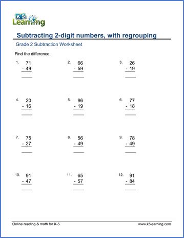 Learn the numbers from 0 to 120. Grade 2 worksheet - subtract 2-digit numbers, with ...