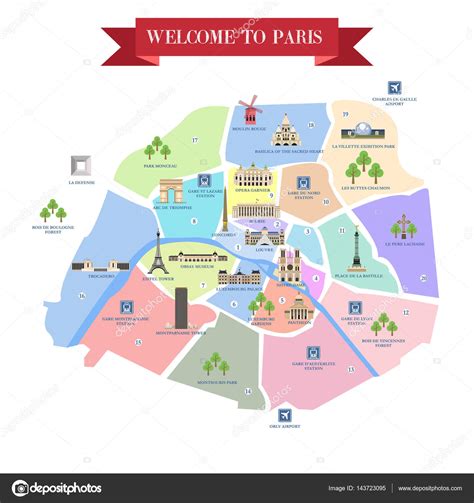 Detailed Map Of Paris Attractions Stock Vector By ©katedemianov 143723095