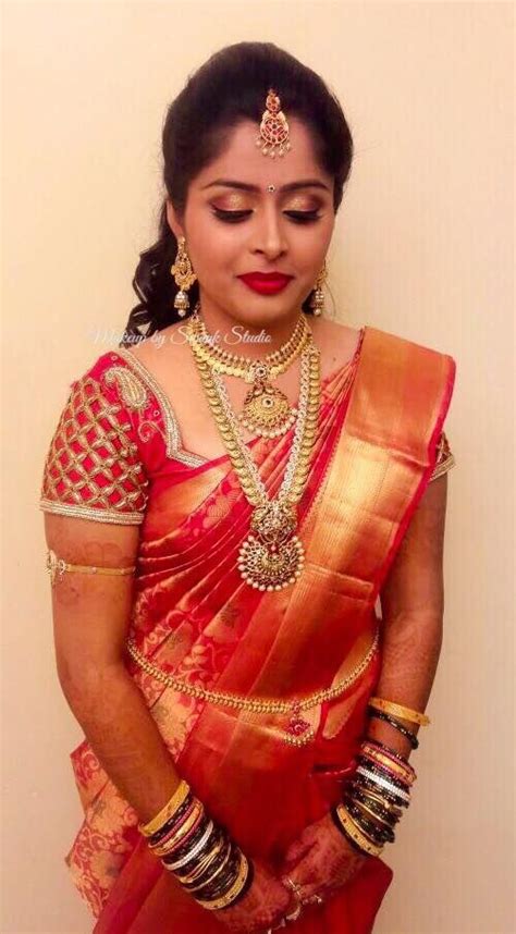 Traditional Southern Indian Bride Hema Wears Bridal Silk Saree And