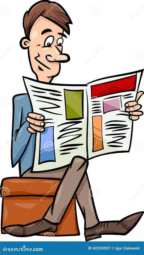 Man With Newspaper Cartoon Illustration Stock Vector Image 42355907
