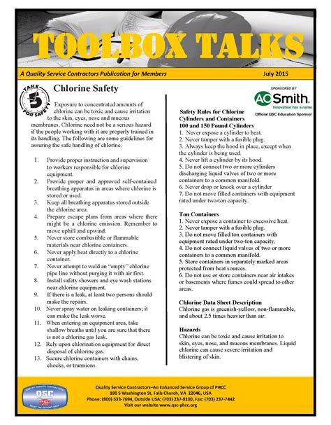 Free Printable Toolbox Talks Safety Trainers Foremen Supervisors And