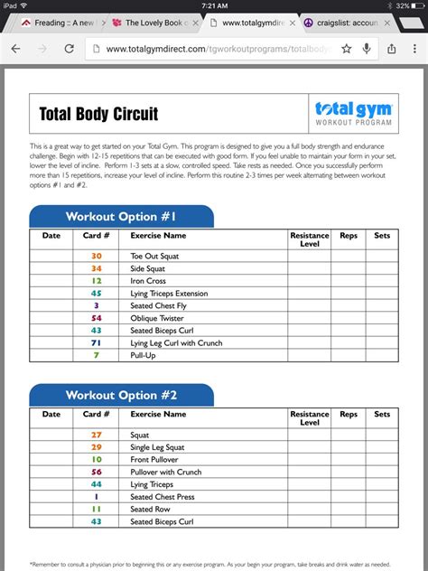 Printable Pdf Total Gym Workouts