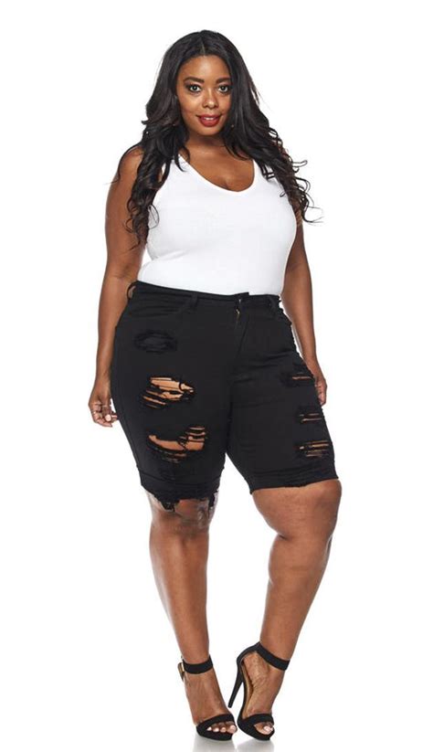 Plus Size Solid Black High Waisted Bermuda Shorts