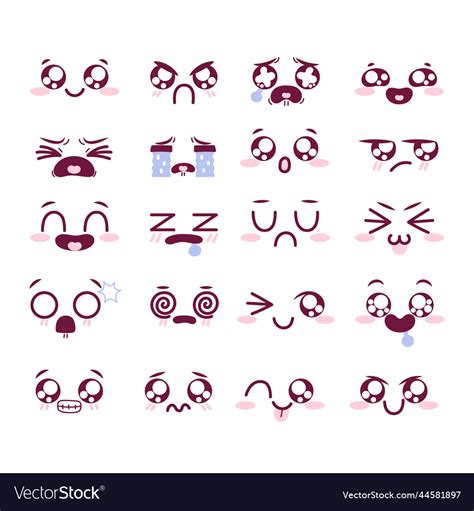 Hand Drawn Kawaii Face Collection Royalty Free Vector Image