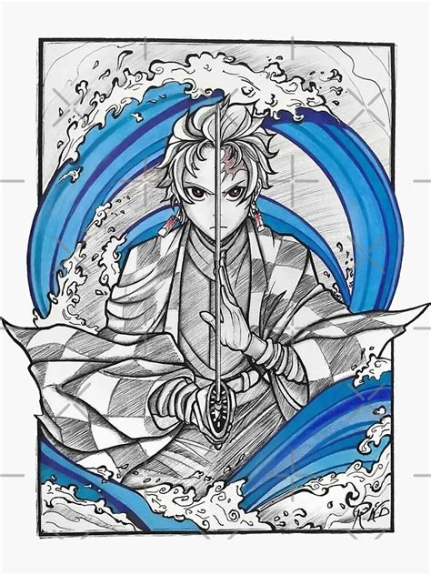 Demon Slayer Tanjiro Water Breathing Sketch Sticker For Sale By