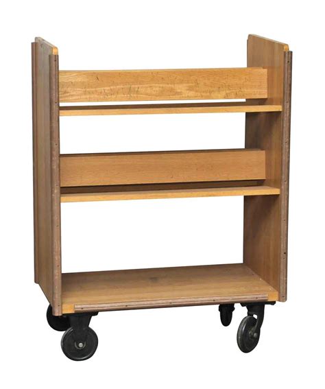 Wheeled Solid Oak Book Shelf Library Cart Olde Good Things