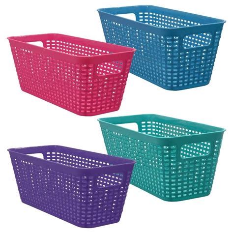 Essentials Long Rectangular Plastic Weave Baskets With Handles 11