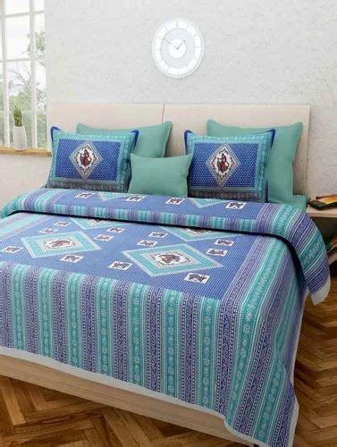 Cotton Jaipur Floral Block Printed Bedsheet Bedcover Bedspread With Two Pillow Cover Size