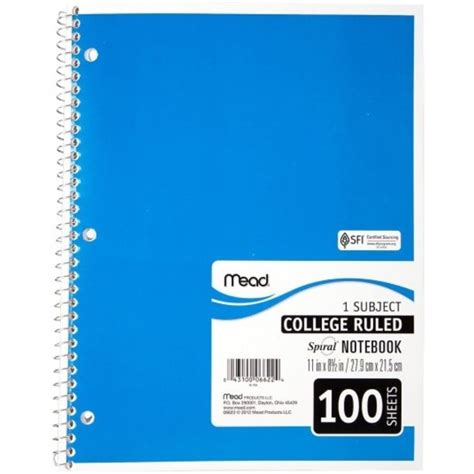 Mead One Subject Spiral Notebook 100 Sheets Spiral College Ruled