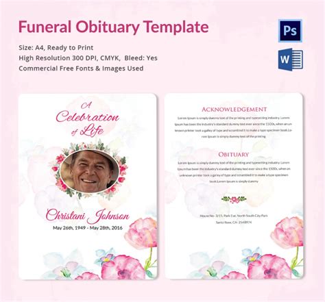 5 Funeral Obituary Templates Free Word Pdf Psd Documents Download