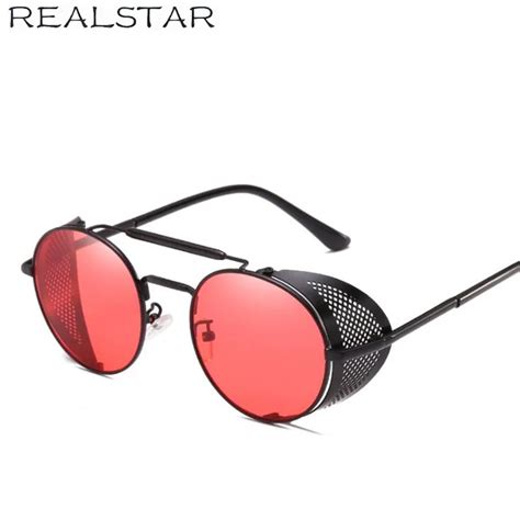 realstar 2018 metal steampunk round sunglasses goggles men women brand designer vintage sun