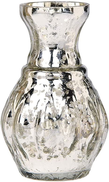 Luna Bazaar Vintage Mercury Glass Vase 4 Inch Bernadette Mini Ribbed Design