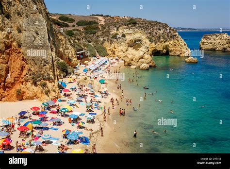 Crowded Beach Lagos Algarve Portugal Hi Res Stock Photography And