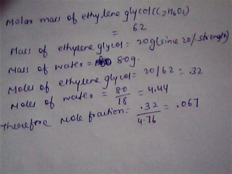 Ω (x) = m (x) / m, where ω (x) is the mass fraction of substance x, m (x) is the mass of substance x, m is the mass of the entire system. Calculate the mole fraction of ethylene glycol (C2H6O2) in ...
