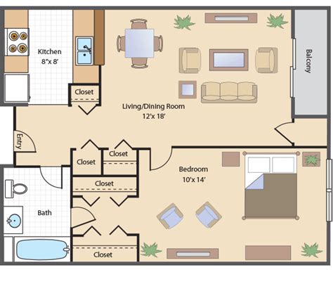 One Room One Bed One Bath Floor Plan Large One Bedroom One Bath