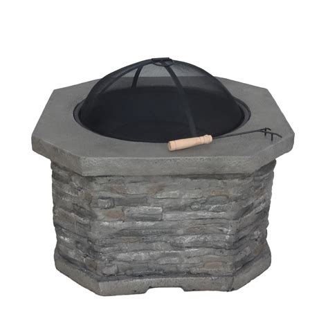 Outdoor 32 Wood Burning Light Weight Concrete Octagon Fire Pit Grey