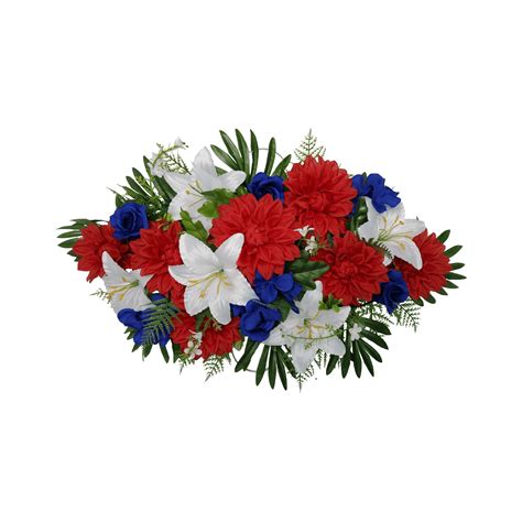 Mainstays 2775 Artificial Flowers Headstone Spray Red Dahlia Blue