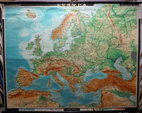 Vintage Map Of Europe Rollable Mural Wall Chart Poster Print Eur 15272