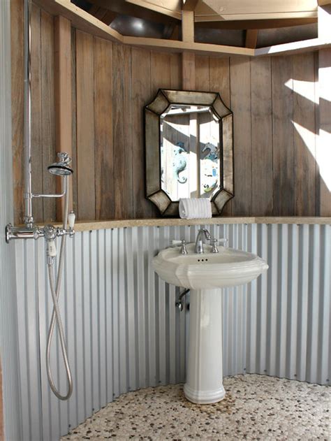 Corrugated metal walls enclose this bathroom, giving it a very modern and shimmery treatment. Corrugated Metal Shower Home Design Ideas, Pictures ...