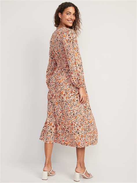 Waist Defined Puff Sleeve Floral Smocked Midi Dress For Women Old Navy