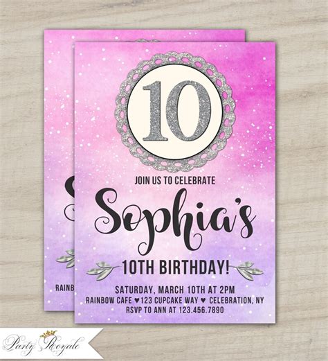 10th Birthday Invitation Girl Printable Or Printed 10th Etsy