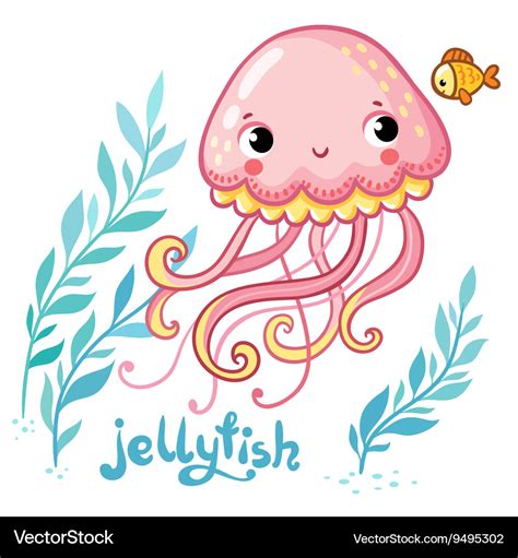Cute Cartoon Jellyfish In Royalty Free Vector Image