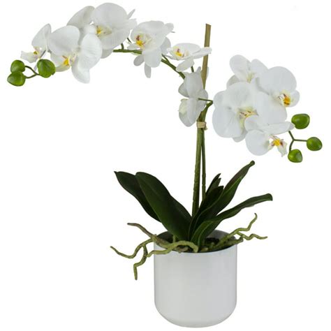 18 25 White Blossom Artificial Potted Orchid Plant