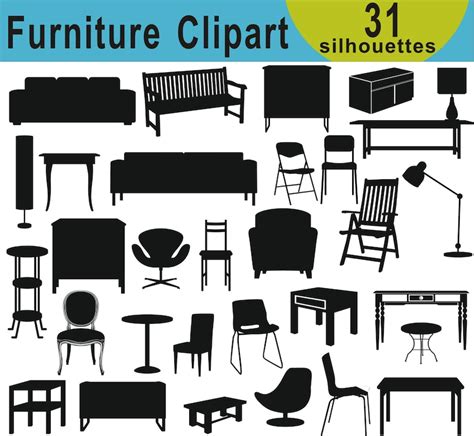 Furniture Clipart Furniture Silhouettes Clipart Chair Etsy