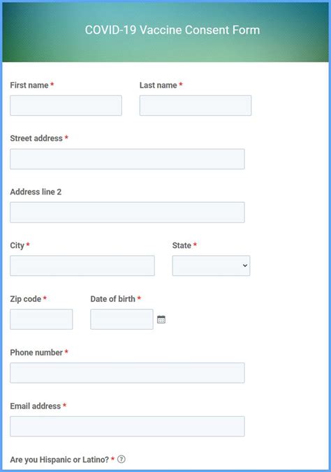 COVID Vaccine Consent Form Template Formsite