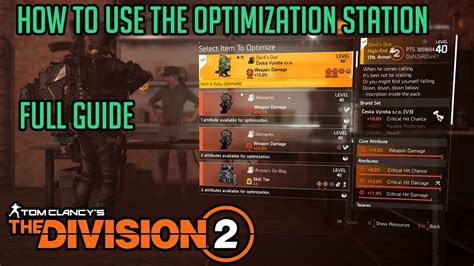 The Division How To Use The Optimization Station Max All Attributes Youtube