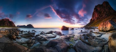 long Exposure, Sunset, Beach, Cliff, Clouds, Rock, Sea, Norway, Nature ...