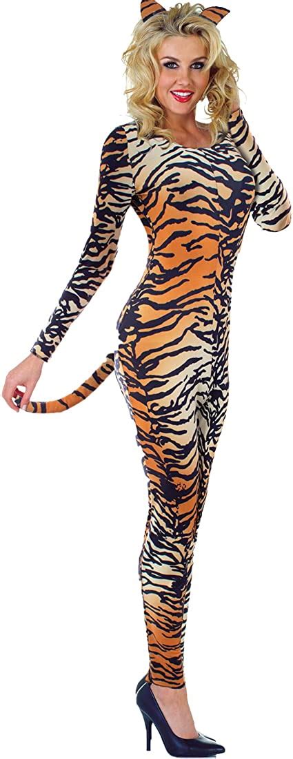 UNDERWRAPS Damen Sexy Stretch Tiger Jumpsuit Costume Set With Attached Tail And Matching Ears