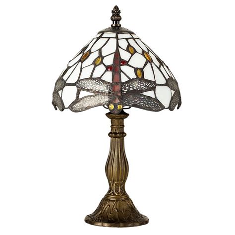 buy minisun tiffany style antique brass effect base design table lamp with a jewelled dragonfly