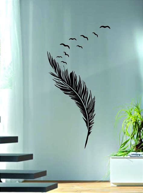 Feathers With Birds Design Animal Decal Sticker Wall Vinyl Decor Art