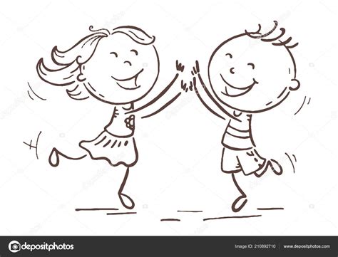 Niño y niña saltando con alegría vector de dibujos animados Vector de stock por Katerina Dav