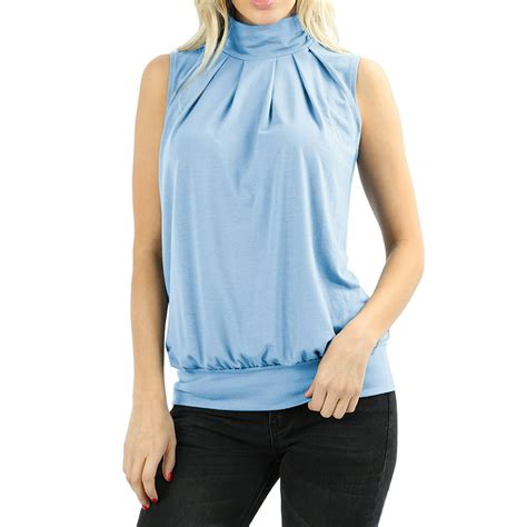 Thelovely Women And Plus Sleeveless Mock Turtleneck Pleated Blouse Top