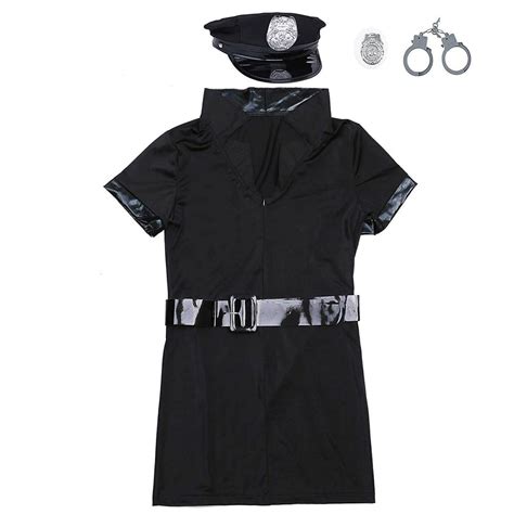 Women Black Police Officer Cop Uniform Fancy Dress Cosplay Sexy Outfit