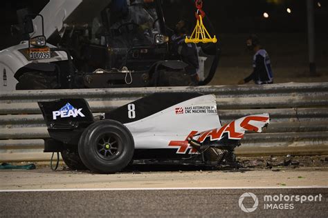 F1 Photos Romain Grosjeans Haas Bahrain Fireball Crash