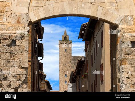 torre grossa big tower view from porta san giovanni san gimignano medieval town unesco world