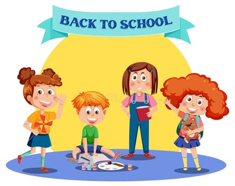 Back To School With Kids Cartoon Character Stock Vector Illustration