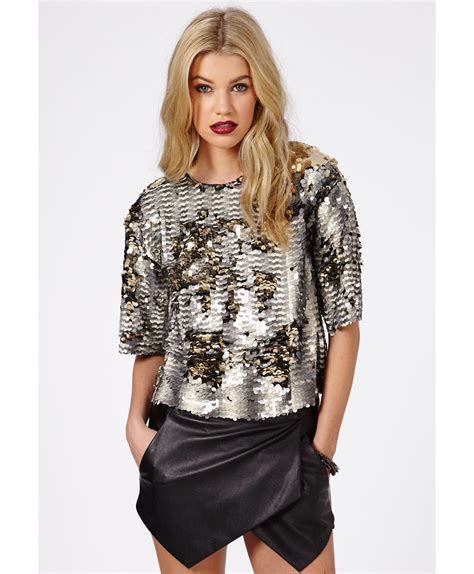 Missguided Abele Premium Sequin Top In Metallic Lyst