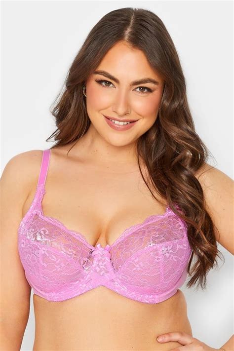 Yours Pink Stretch Lace Non Padded Underwired Balcony Bra Yours Clothing