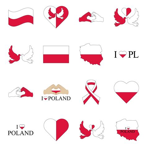 Set Of State Symbols Of Poland Coat Of Arms Flag Map Dove Ribbon Heart