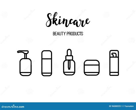 Vector Skincare Products Cosmetics Beauty Routine Line Art Icons Stock