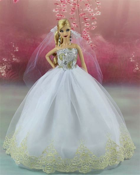 Fashion royalty princess wedding dress bride gown+veil+gloves for barbie doll b1. White Fashion Princess Party Dress/Wedding Clothes/Gown ...