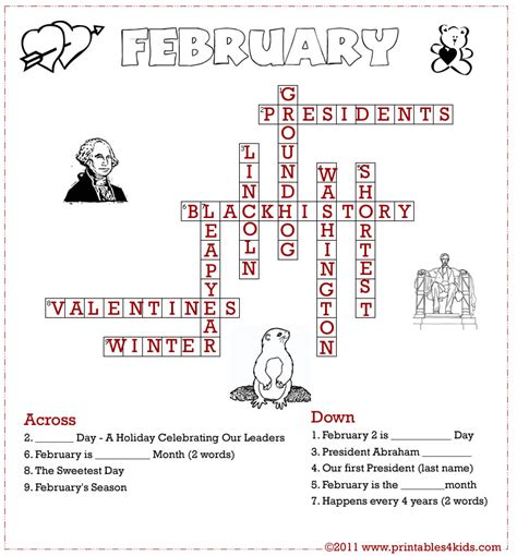 Worksheet ideas splendid english grammar integers crossword wordmint. February Crossword Puzzle Answer Key : Printables for Kids ...