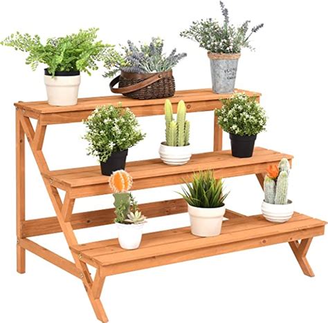 Giantex 3 Tier Wood Plant Stand 35inch Wide Ladder Shelf Flower Pots Holder 3 Tiers Step Plant